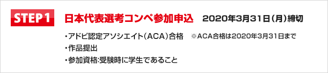 STEP1　日本代表選考コンペ参加申込み　3月23日(月)締切