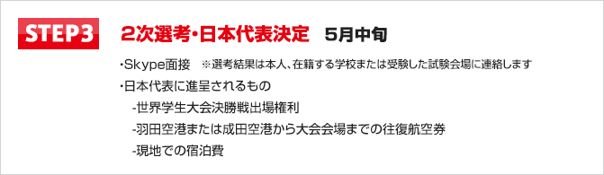 STEP3　2次選考・日本代表決定　5月中旬